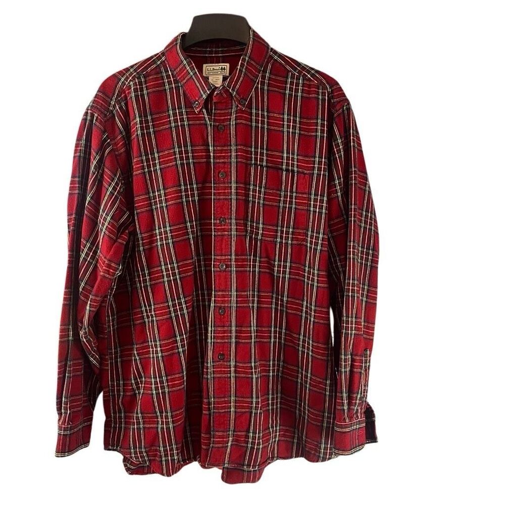 L.L. Bean Red Plaid Flannel Long Sleeve Button Down Shirt XL Reg 228061 Cotton